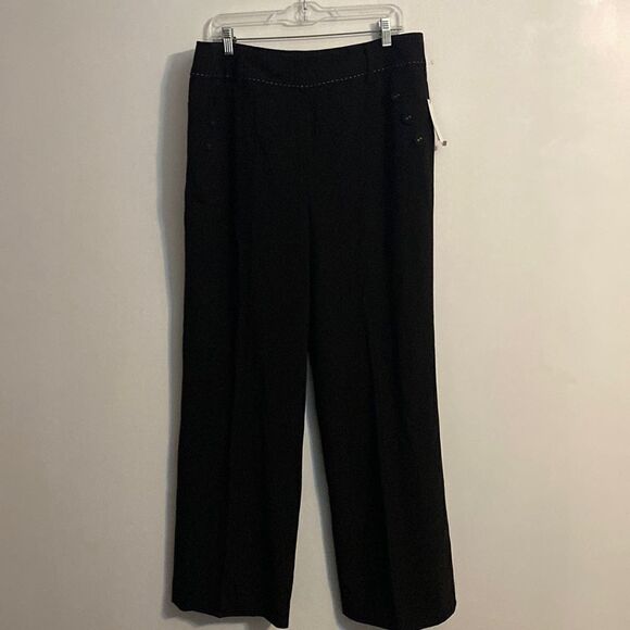 Larry Levine Black stretch with white stripping around waist, size 16 - Picture 1 of 3